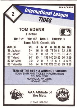 1989 CMC Tidewater Tides #2 Tom Edens  Back