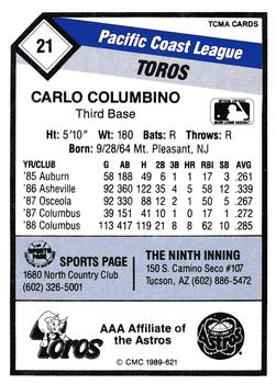 1989 CMC Tucson Toros #21 Carlo Colombino  Back