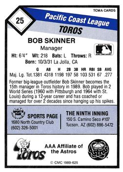 1989 CMC Tucson Toros #25 Bob Skinner Back