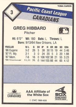 1989 CMC Vancouver Canadians #3 Greg Hibbard  Back