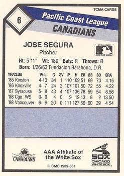 1989 CMC Vancouver Canadians #6 Jose Segura  Back