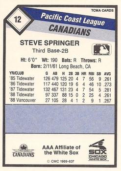 1989 CMC Vancouver Canadians #12 Steve Springer  Back