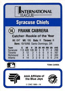 1989 CMC Triple A All-Stars #16 Francisco Cabrera Back