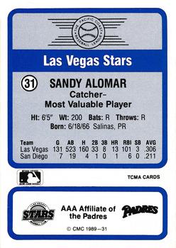 1989 CMC Triple A All-Stars #31 Sandy Alomar Jr. Back