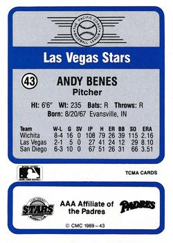 1989 CMC Triple A All-Stars #43 Andy Benes Back