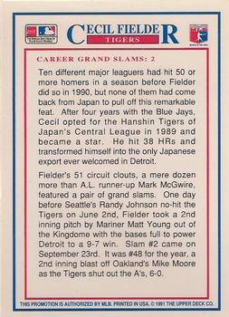 1991 Upper Deck Denny's Grand Slam Holograms #2 Cecil Fielder Back
