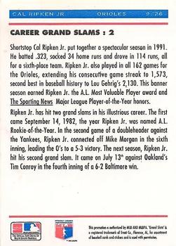 1992 Upper Deck Denny's Grand Slam Holograms #9 Cal Ripken Jr. Back