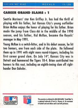 1992 Upper Deck Denny's Grand Slam Holograms #15 Brian McRae Back