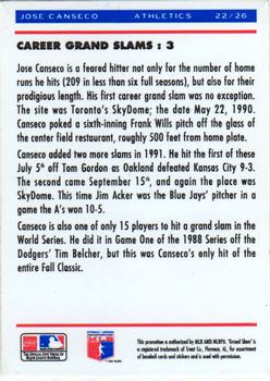 1992 Upper Deck Denny's Grand Slam Holograms #22 Jose Canseco Back