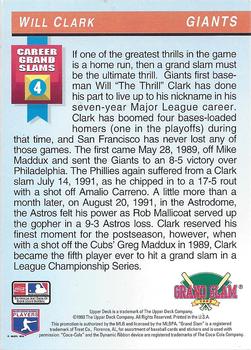 1993 Upper Deck Denny's Grand Slam Holograms #11 Will Clark Back