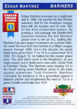 1993 Upper Deck Denny's Grand Slam Holograms #13 Edgar Martinez Back