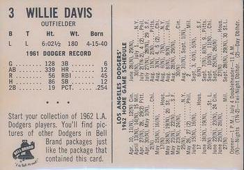 1962 Bell Brand Los Angeles Dodgers #3 Willie Davis Back