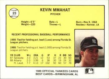 1989 Best Albany-Colonie Yankees #23 Kevin Mmahat  Back