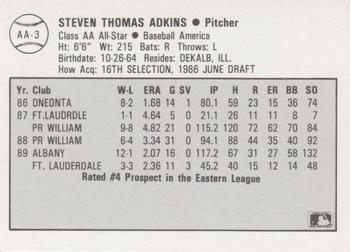 1989 Best Baseball America AA Prospects #AA3 Steve Adkins  Back
