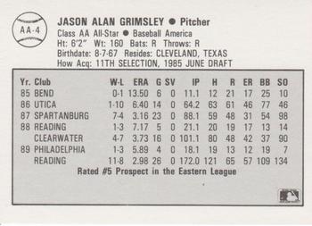 1989 Best Baseball America AA Prospects #AA4 Jason Grimsley  Back