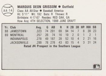 1989 Best Baseball America AA Prospects #AA14 Marquis Grissom  Back