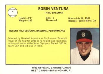 1989 Best Birmingham Barons #1 Robin Ventura  Back