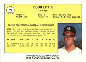 1989 Best Birmingham Barons #22 Doug Little  Back