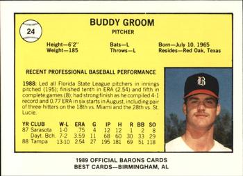 1989 Best Birmingham Barons #24 Buddy Groom  Back