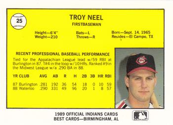 1989 Best Canton-Akron Indians #25 Troy Neel  Back