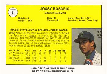 1989 Best Charleston Wheelers #8 Jossy Rosario  Back