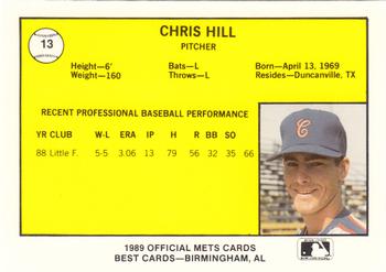 1989 Best Columbia Mets #13 Chris Hill  Back