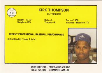 1989 Best Eugene Emeralds #10 Kirk Thompson  Back