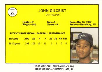 1989 Best Eugene Emeralds #22 John Gilcrist  Back