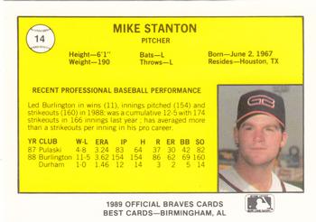 1989 Best Greenville Braves #14 Mike Stanton  Back
