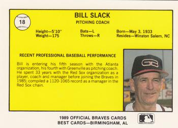 1989 Best Greenville Braves #18 Bill Slack Back