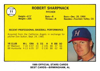 1989 Best Huntsville Stars #11 Bob Sharpnack  Back
