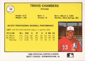 1989 Best Jacksonville Expos #10 Travis Chambers  Back