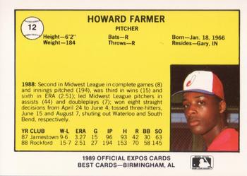 1989 Best Jacksonville Expos #12 Howard Farmer  Back