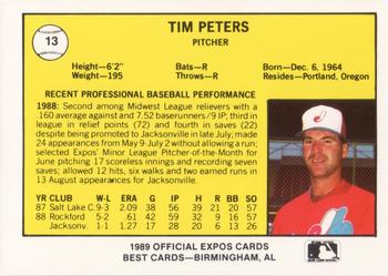 1989 Best Jacksonville Expos #13 Tim Peters  Back