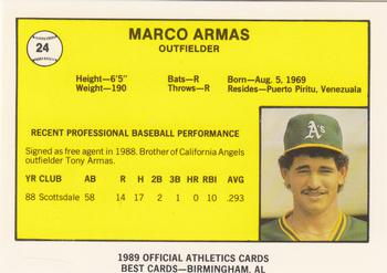 1989 Best Medford Athletics #24 Marcos Armas  Back