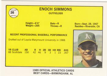 1989 Best Medford Athletics #26 Enoch Simmons  Back