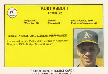 1989 Best Medford Athletics #27 Kurt Abbott  Back