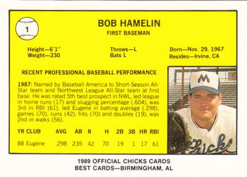 1989 Best Memphis Chicks #1 Bob Hamelin  Back