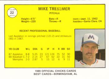 1989 Best Memphis Chicks #22 Mike Tresemer  Back