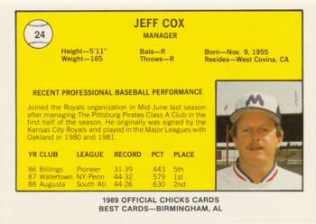 1989 Best Memphis Chicks #24 Jeff Cox Back
