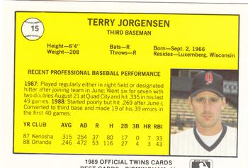 1989 Best Orlando Twins #15 Terry Jorgensen  Back