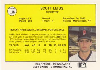 1989 Best Orlando Twins #16 Scott Leius  Back