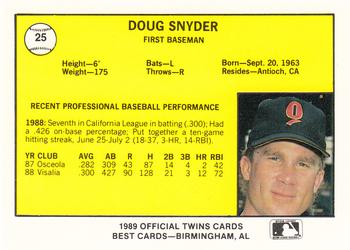 1989 Best Orlando Twins #25 Doug Snyder  Back