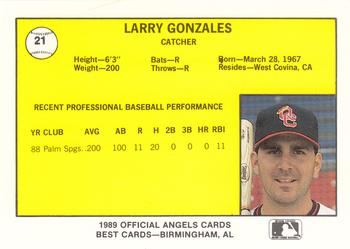 1989 Best Quad City Angels #21 Larry Gonzales  Back