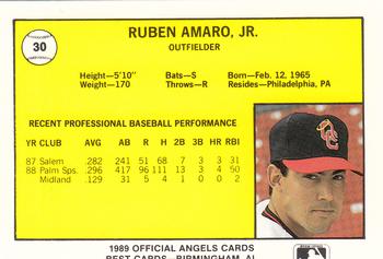 1989 Best Quad City Angels #30 Ruben Amaro, Jr. Back