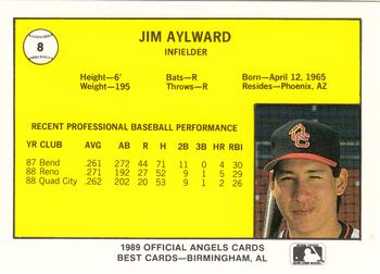 1989 Best Quad City Angels #8 Jim Aylward  Back