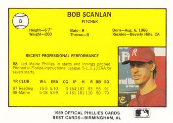 1989 Best Reading Phillies #8 Bob Scanlan  Back