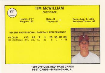 1989 Best Riverside Red Wave #13 Tim McWilliam  Back