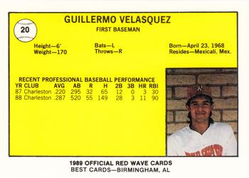 1989 Best Riverside Red Wave #20 Guillermo Velasquez  Back