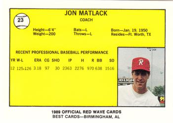 1989 Best Riverside Red Wave #23 Jon Matlack Back